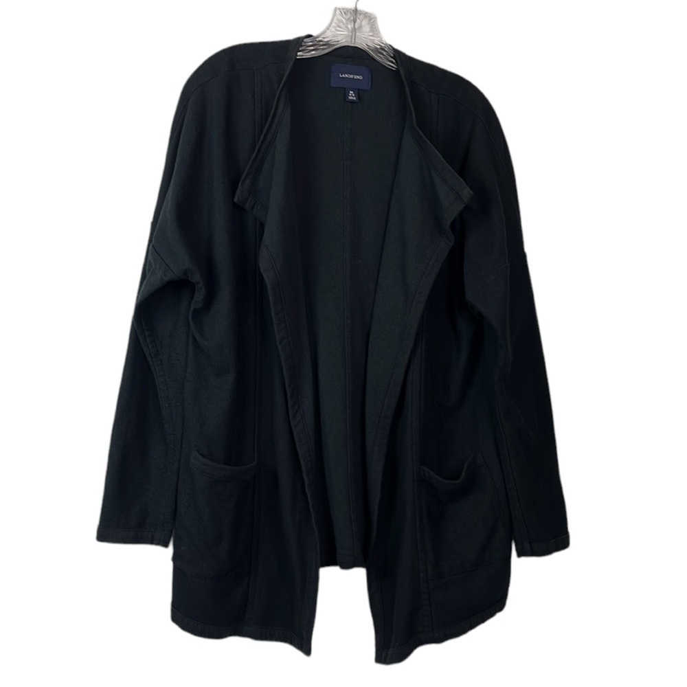 Land's End Open Cardigan Jacket Women's Size M Black Pockets Jacket